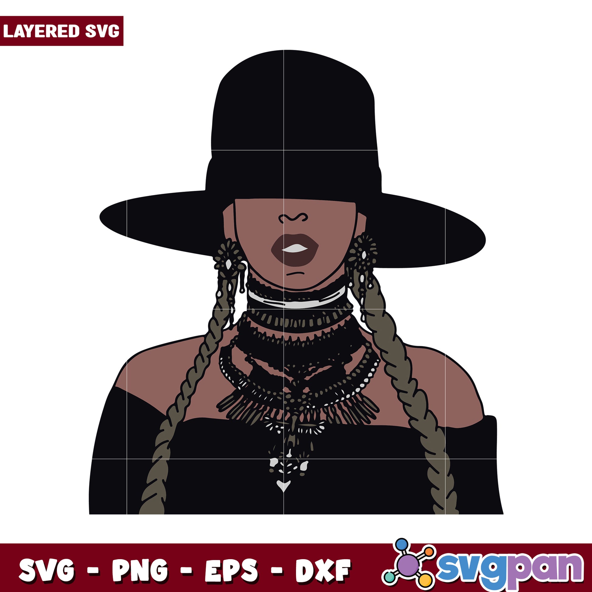 Layered SVG Art of Stylish Woman in Hat, Perfect for Craft Projects