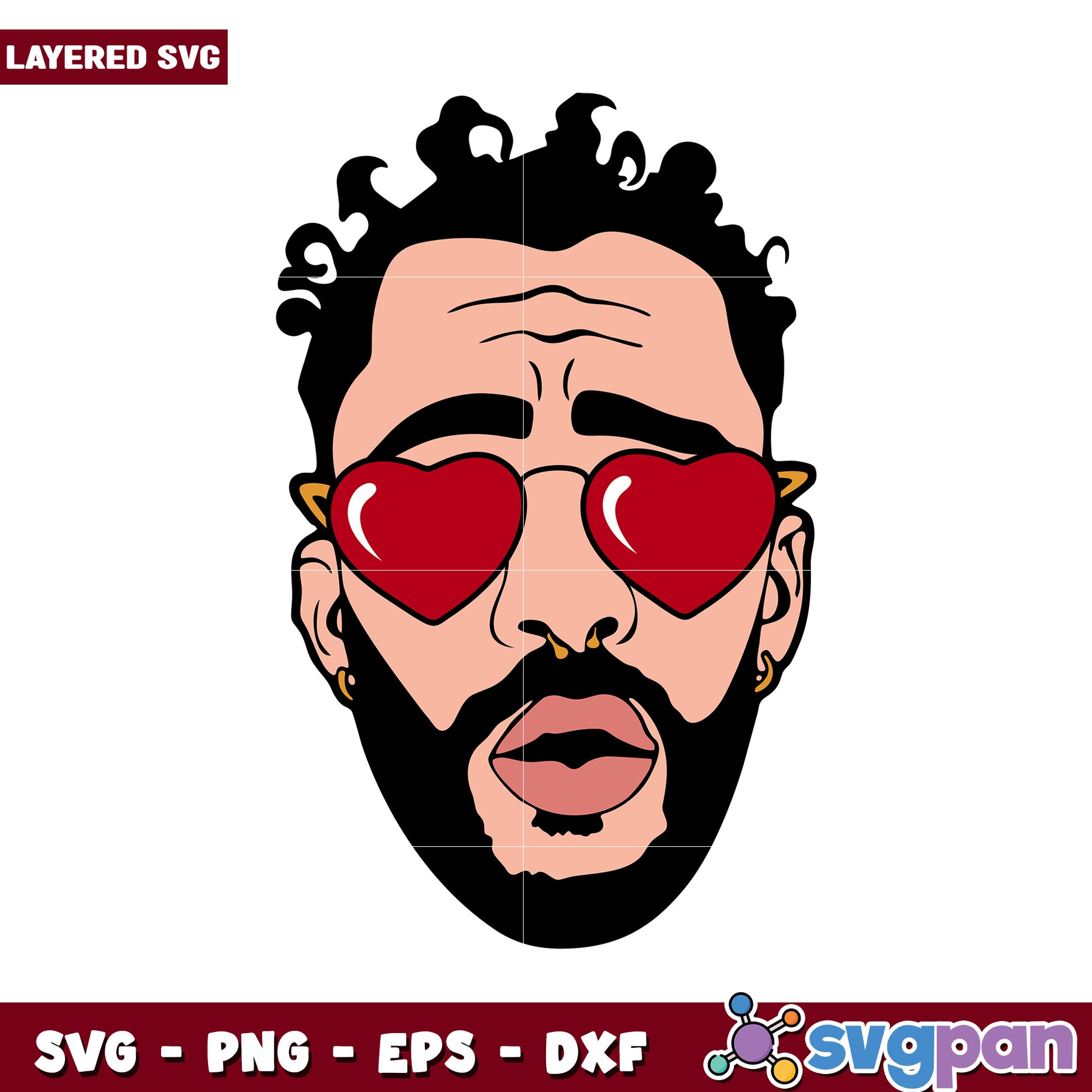 Layered SVG Art of a Man with Heart Sunglasses, Perfect for Crafts