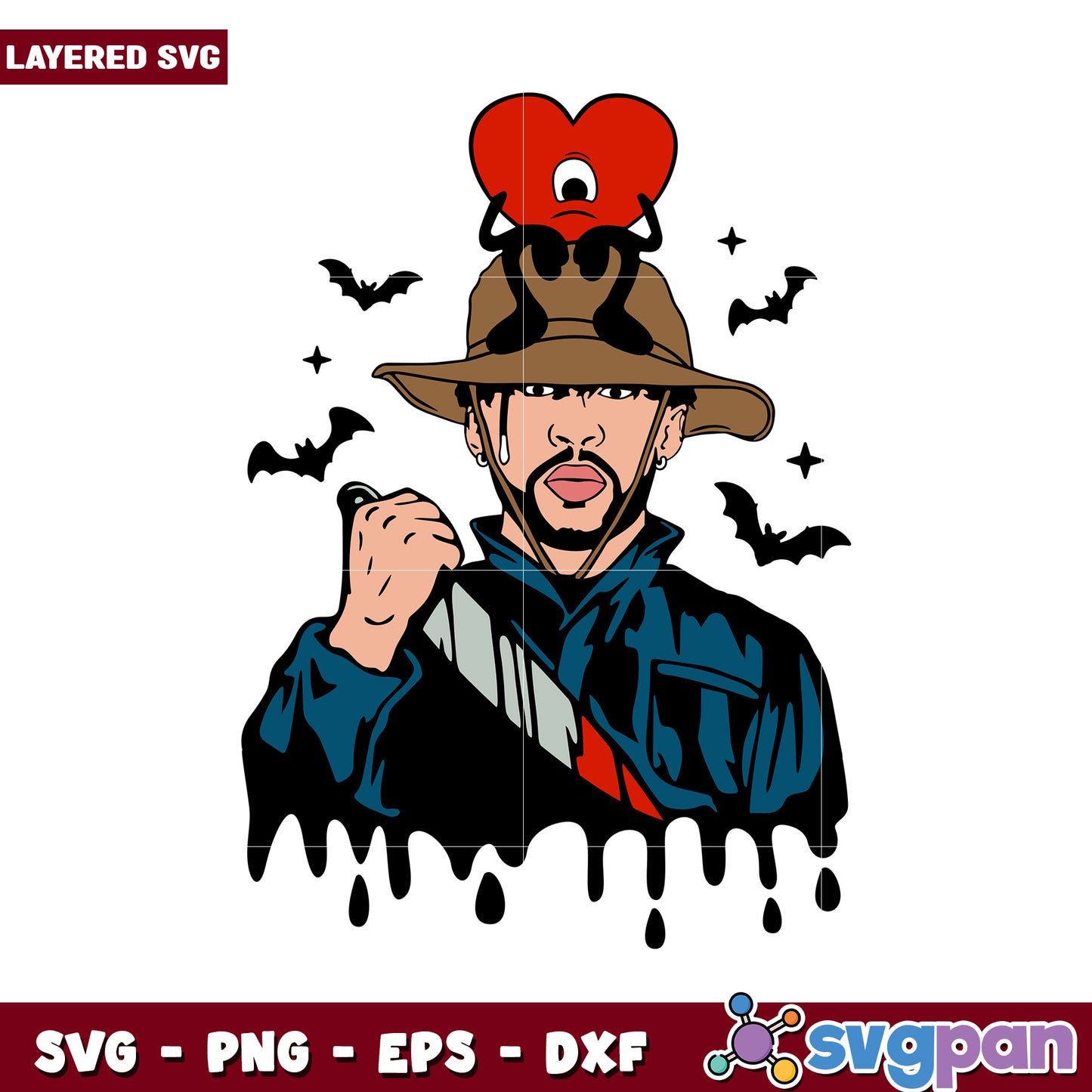 Layered SVG Art with Hat and Heart, Ideal for Creative Projects