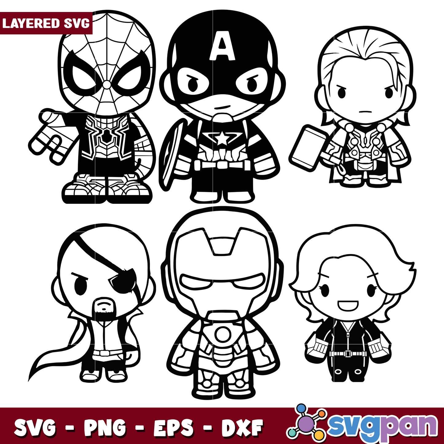 Layered SVG Bundle Avengers Chibi Characters