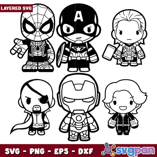 Layered SVG Bundle Avengers Chibi Characters