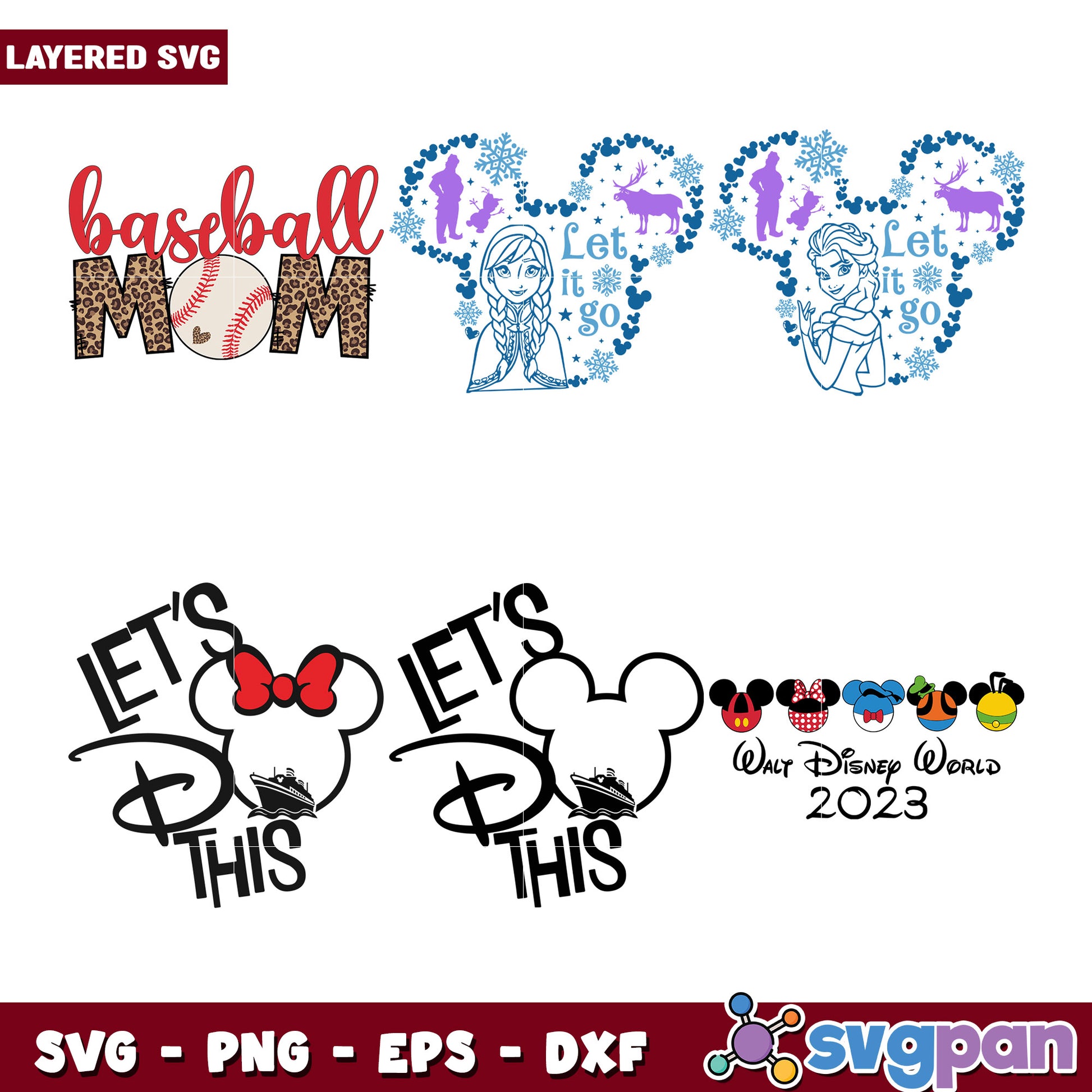 Layered SVG Bundle Baseball Mom & Disney