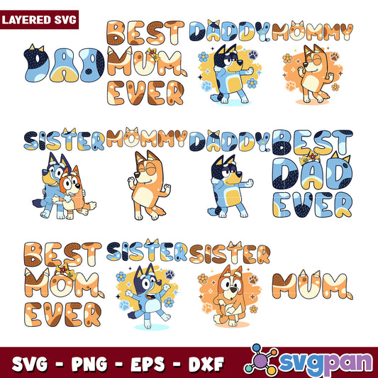 Layered SVG Bundle Best Mom Dad Sister Designs