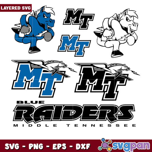 Layered SVG Bundle Blue Raiders Mascot