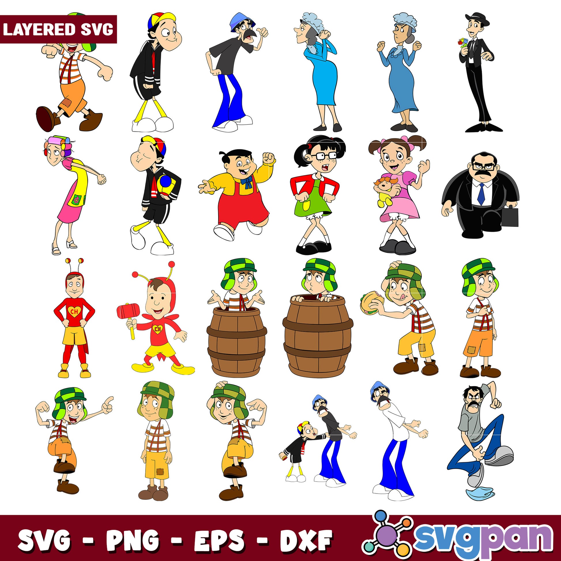Layered SVG Bundle Cartoon Characters