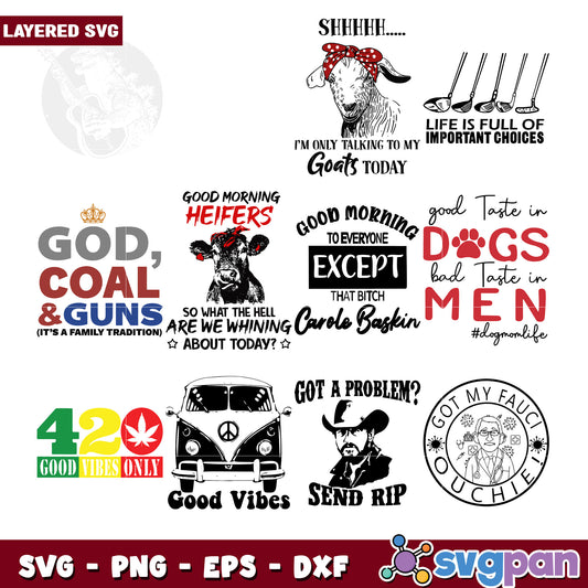 Layered SVG Bundle Funny Goat, Cow, Dog Designs