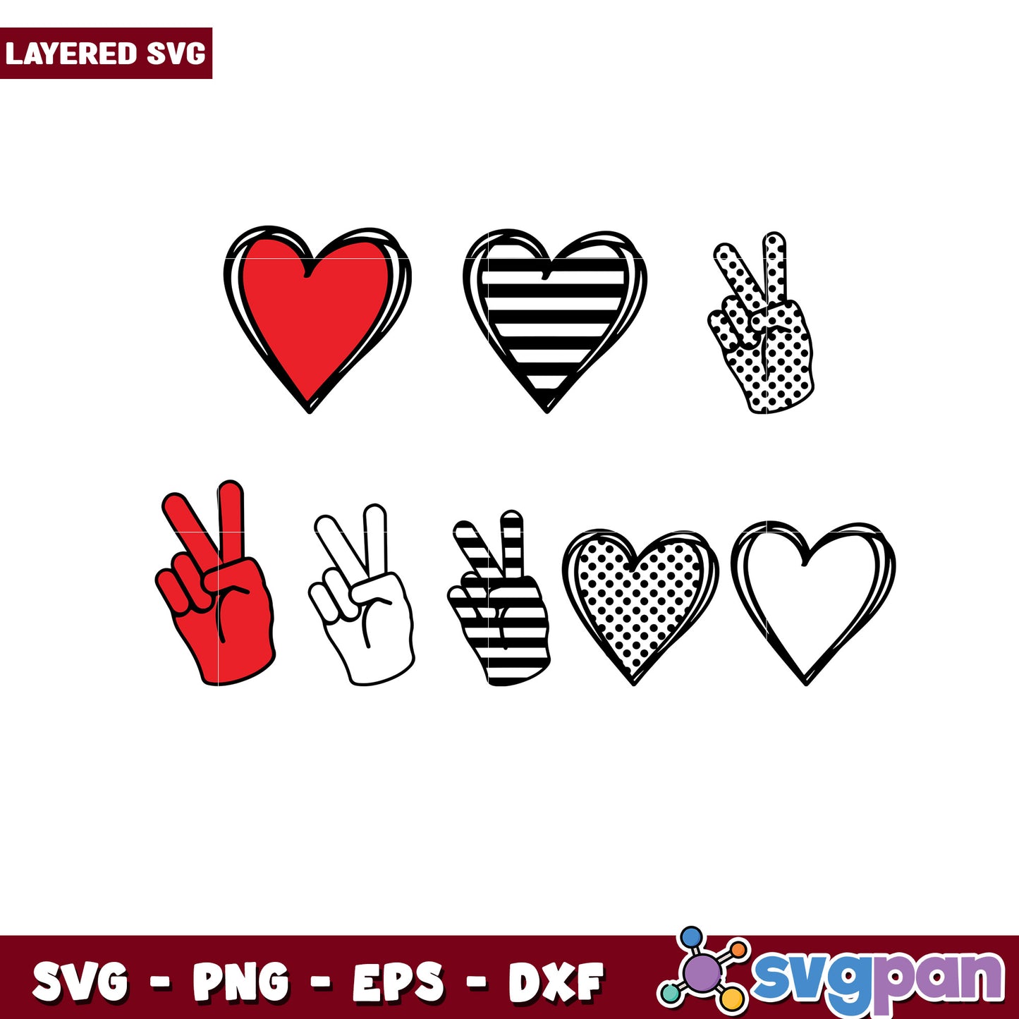 Layered SVG Bundle Hearts & Peace Signs
