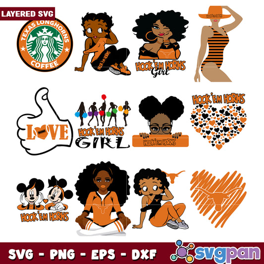 Layered SVG Bundle Hook Em Horns Designs