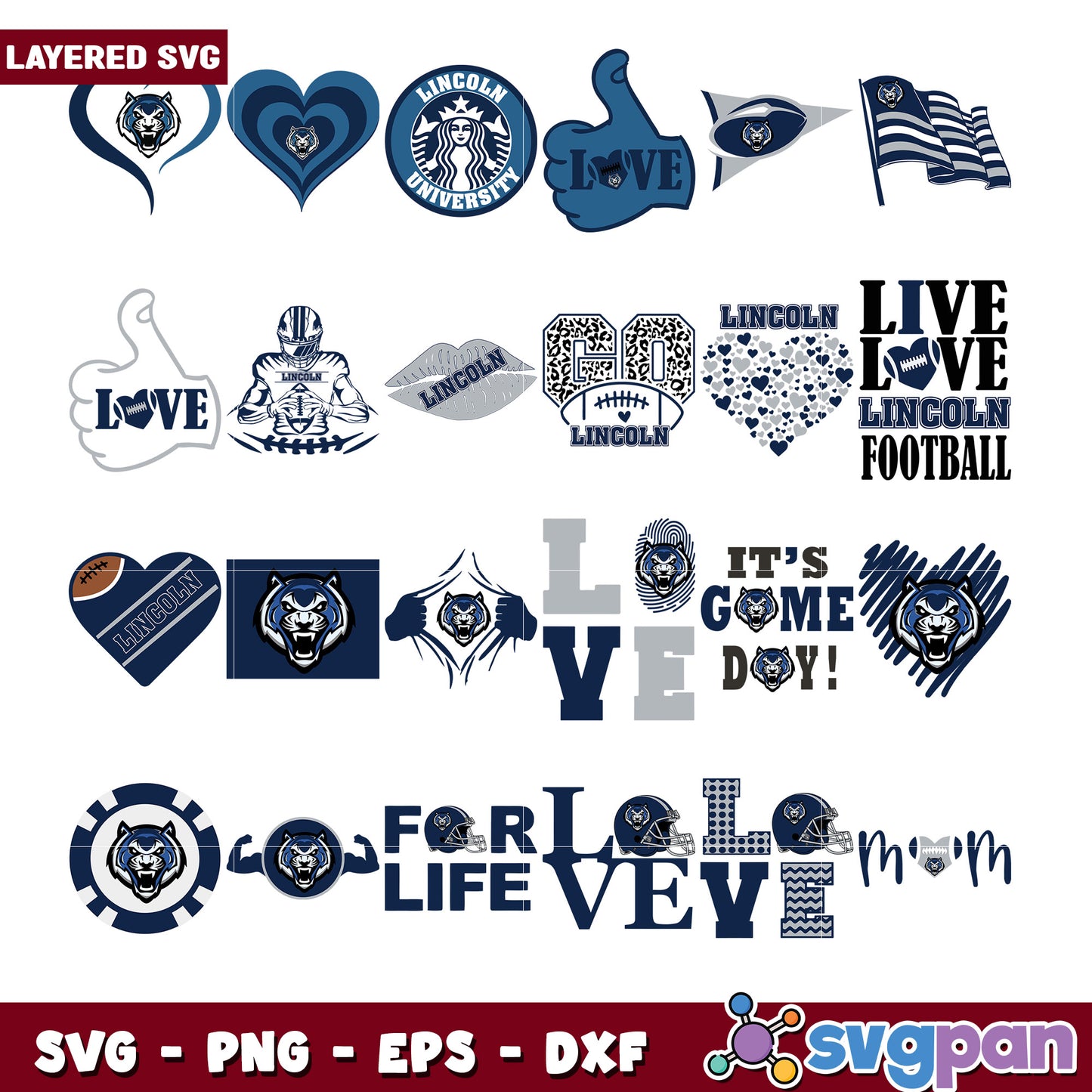Layered SVG Bundle Lincoln Football Designs