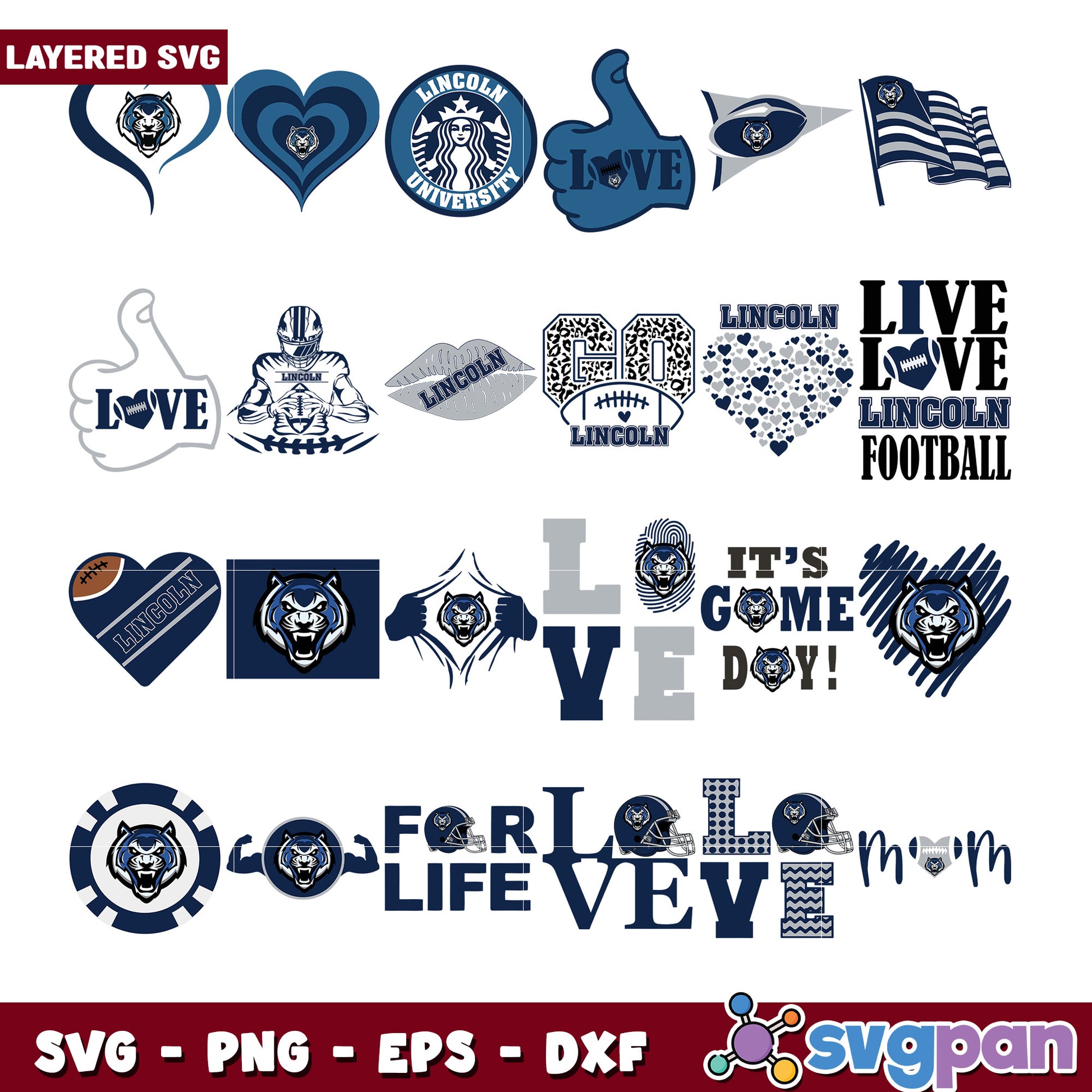 Layered SVG Bundle Lincoln Football Designs