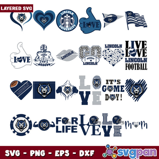 Layered SVG Bundle Lincoln Football Designs
