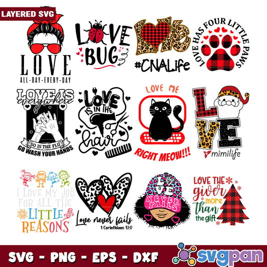 Layered SVG Bundle Love Quotes Designs