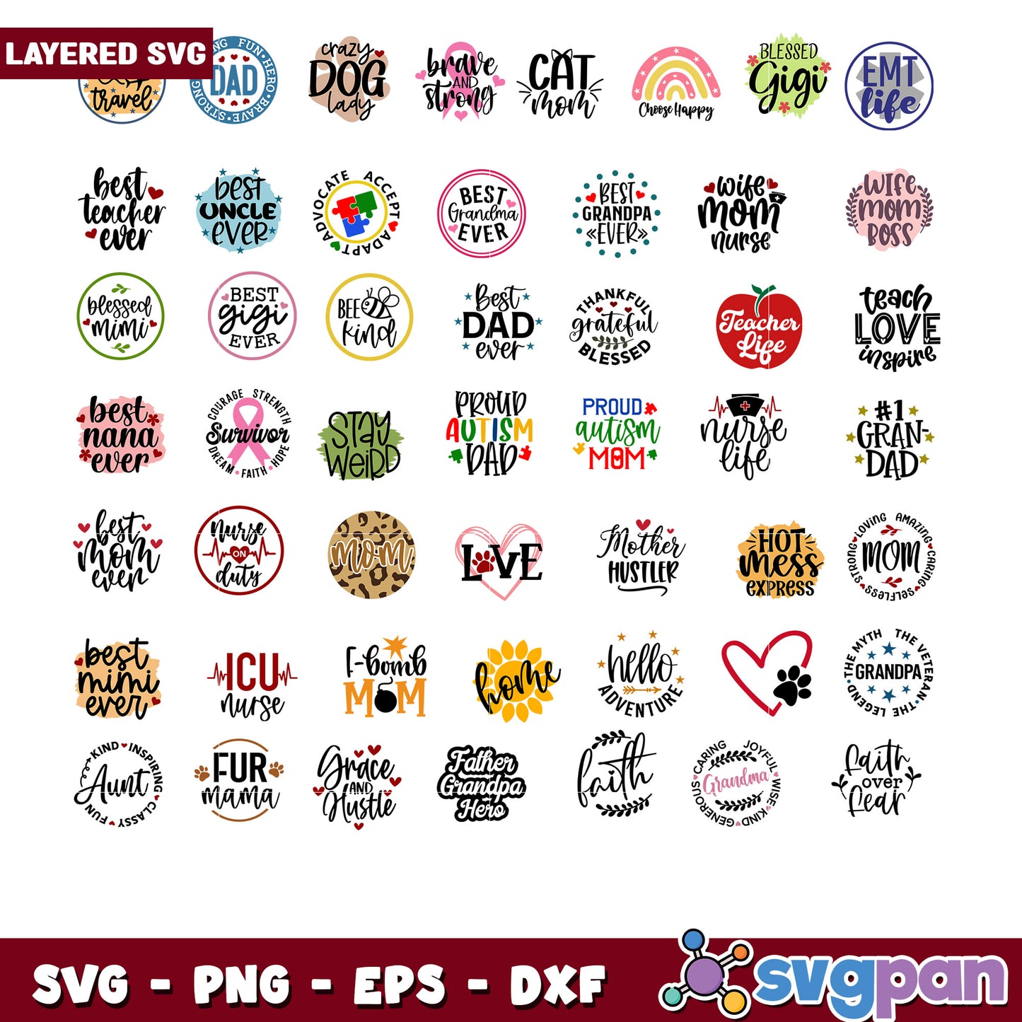 Layered SVG Bundle Mom Dad Family Quotes