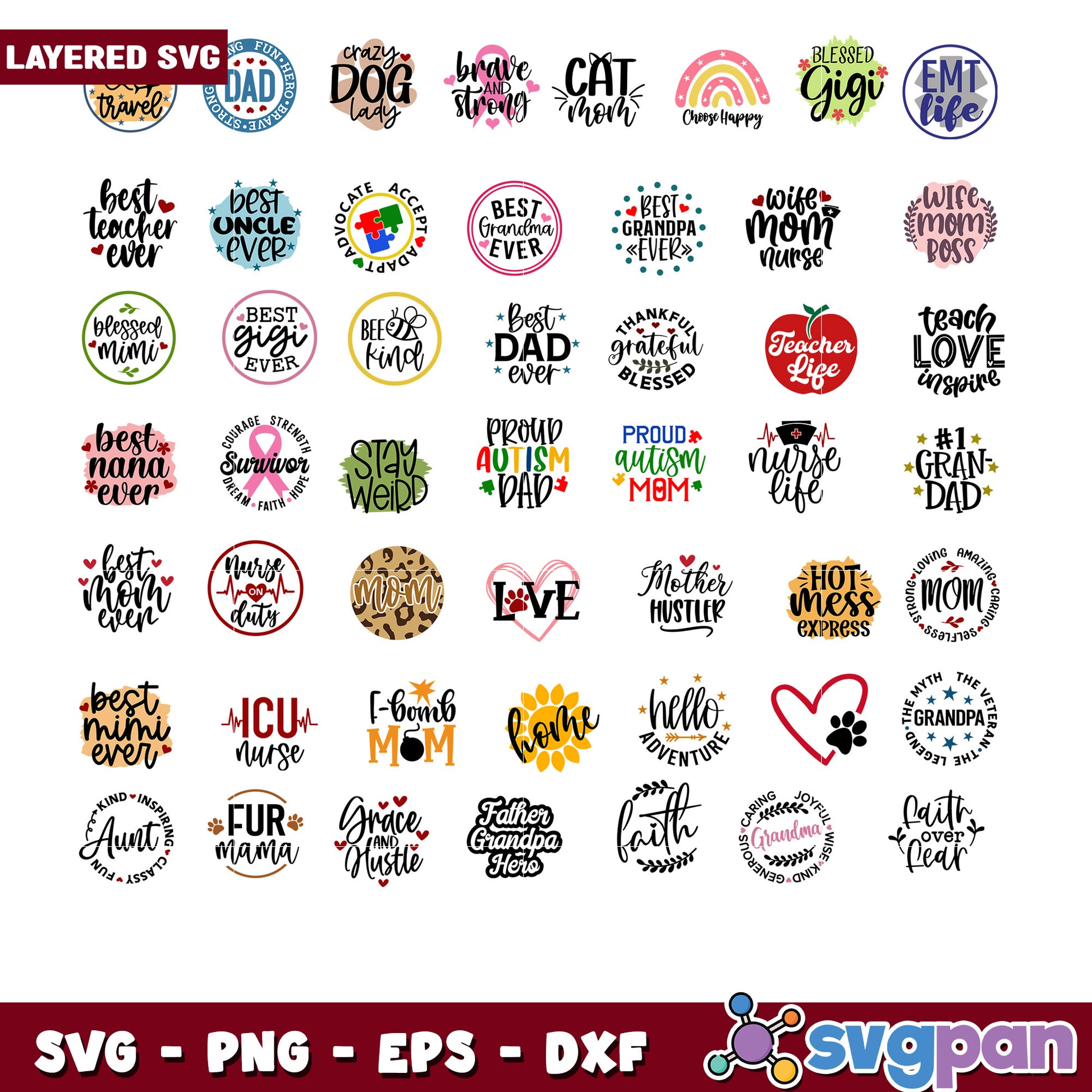Layered SVG Bundle Mom Dad Family Quotes
