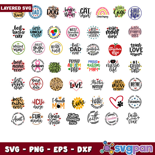 Layered SVG Bundle Mom Dad Family Quotes