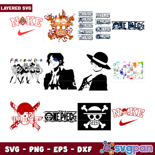 Layered SVG Bundle One Piece, Nike, Friends