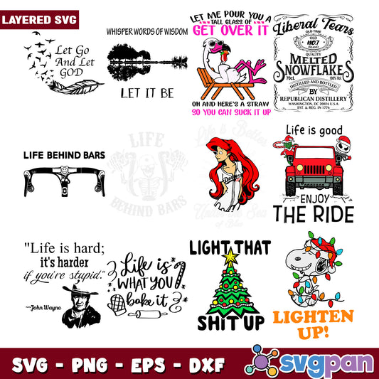 Layered SVG Bundle Quotes, Designs & More
