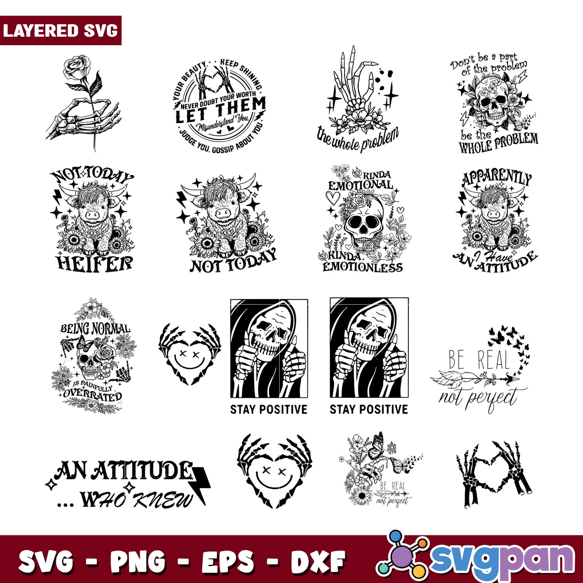 Layered SVG Bundle Skull, Cow, & More