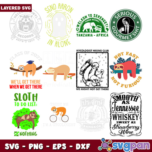 Layered SVG Bundle Sloth, Ghost, More