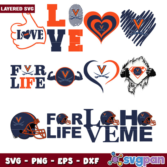 Layered SVG Bundle UVA Football Love