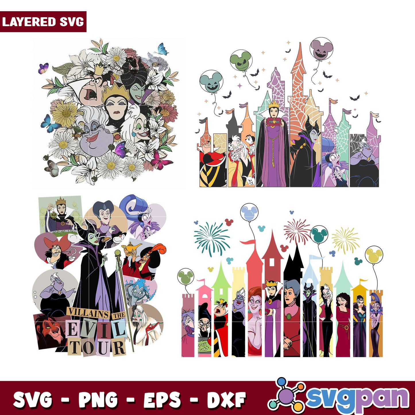 Layered SVG Bundle of Disney Villains Designs