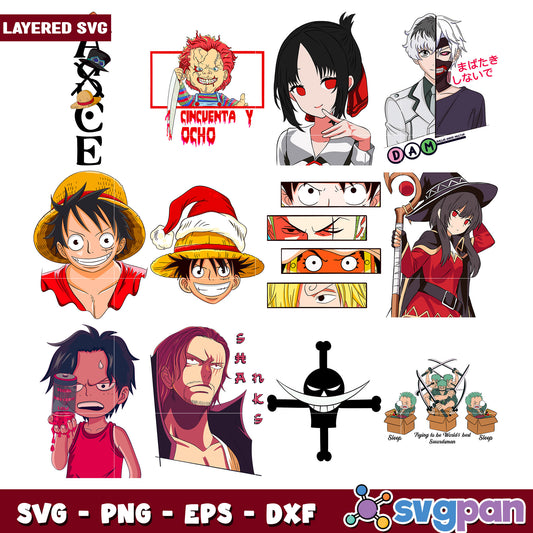 Layered SVG Bundle of Popular Anime Characters Designs