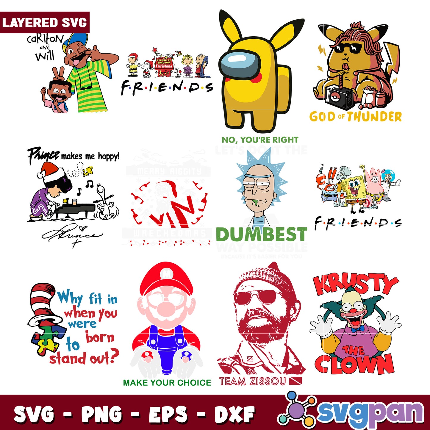 Layered SVG Bundle with Fun Pop Culture Designs