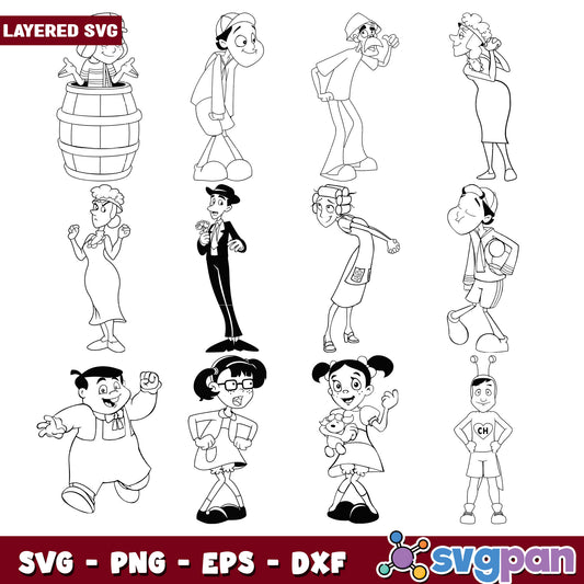 Layered SVG Cartoon Family Bundle