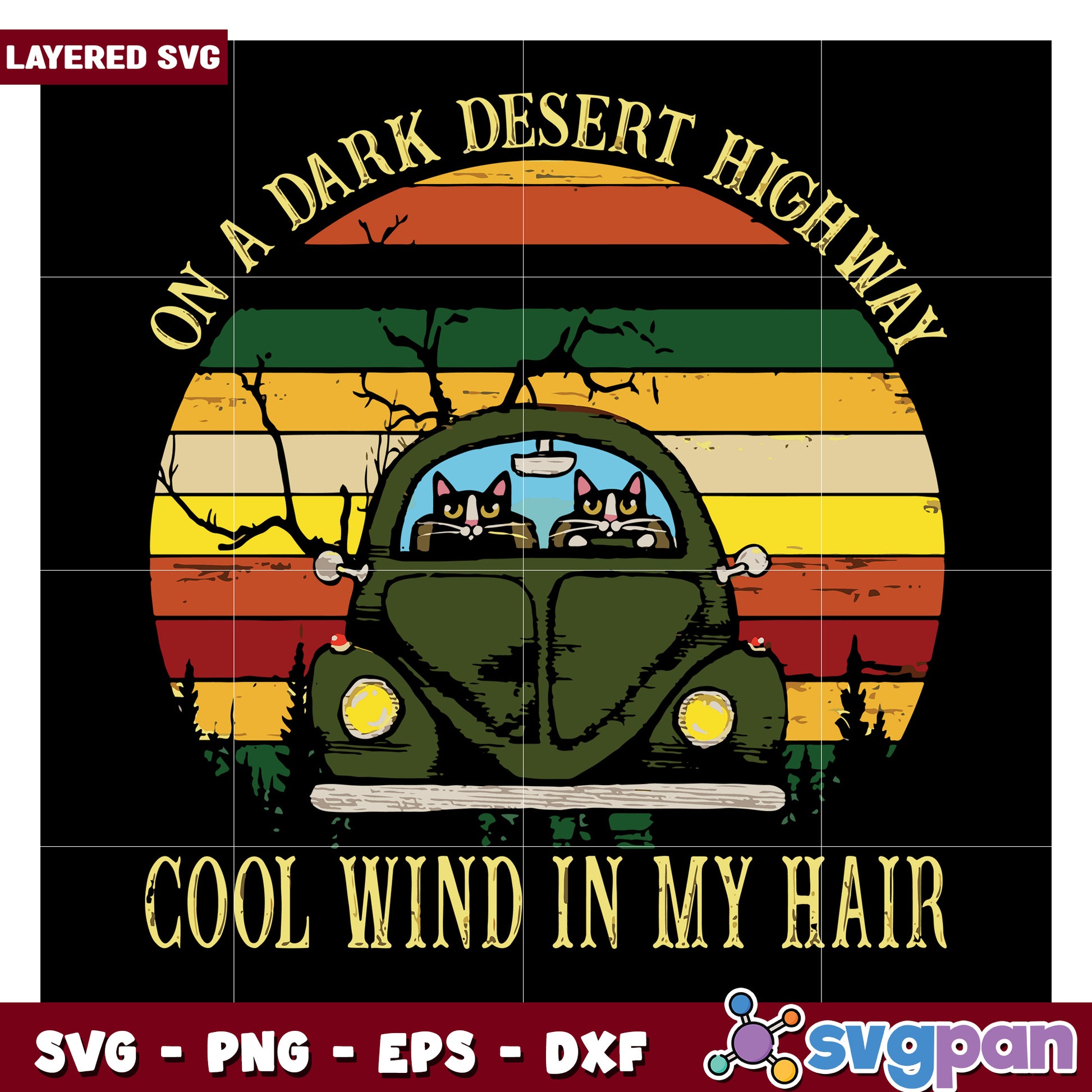 Layered SVG Desert Highway Graphic, Cool Wind Theme Design Element