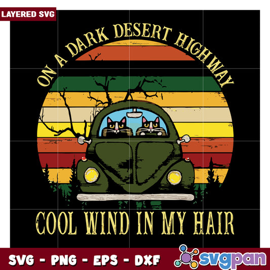 Layered SVG Desert Highway Graphic, Cool Wind Theme Design Element