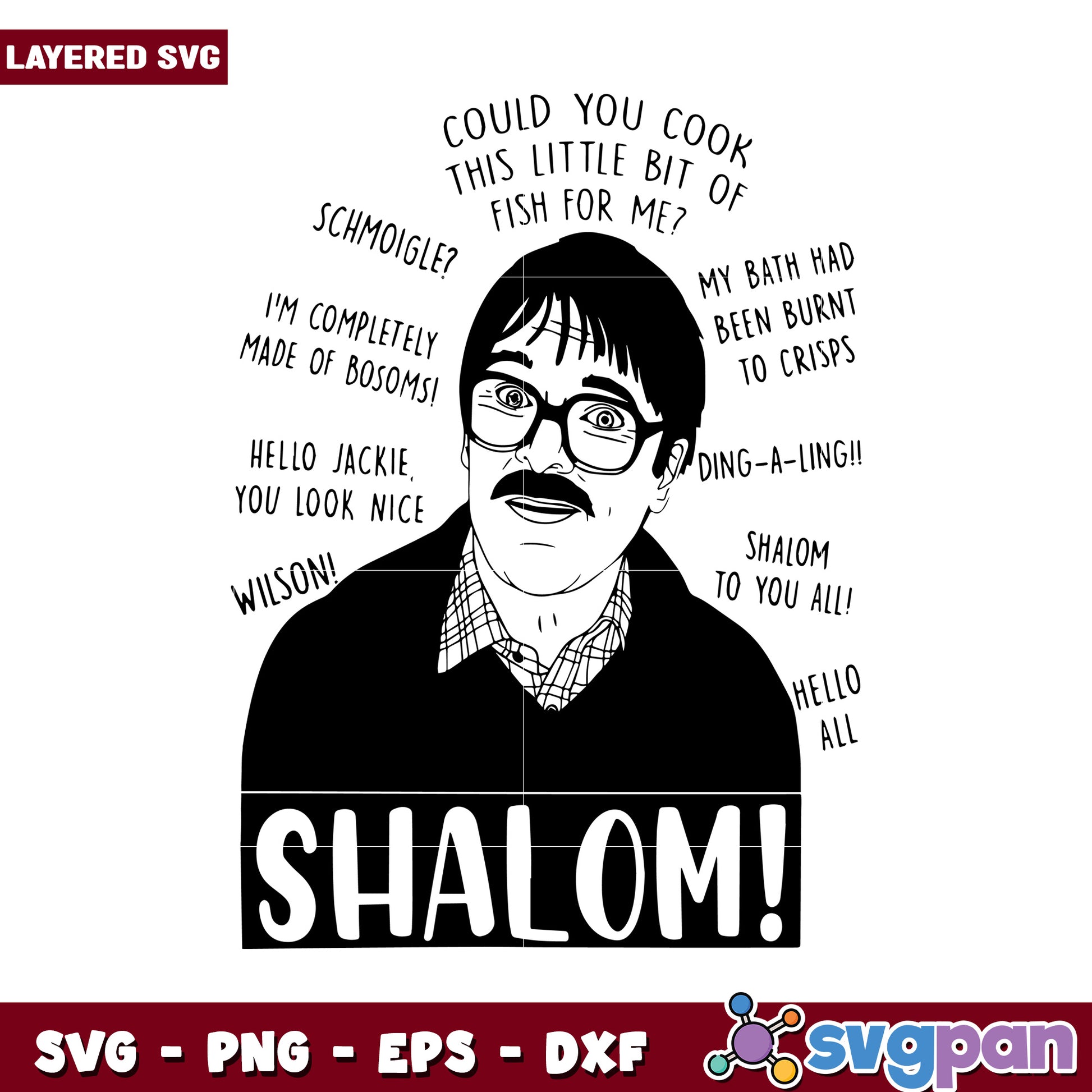 Layered SVG Design of Humorous Character, Shalom Quotes and Phrases