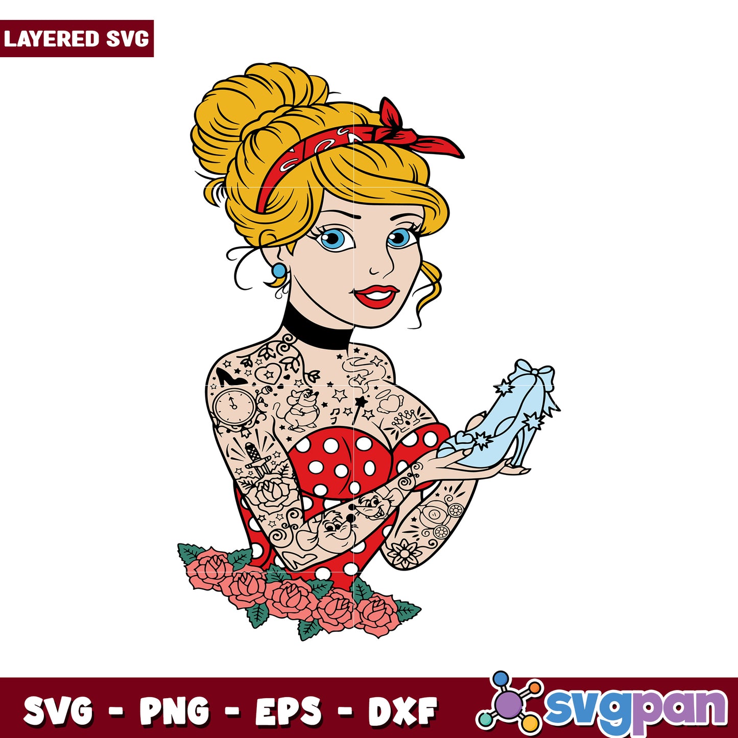 Layered SVG Design of Tattooed Princess, Perfect for Crafts and Projects