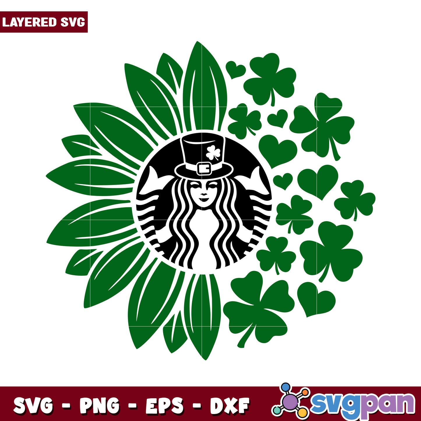 Layered SVG Design with Clover and Sunflower Motifs, Perfect for Crafts