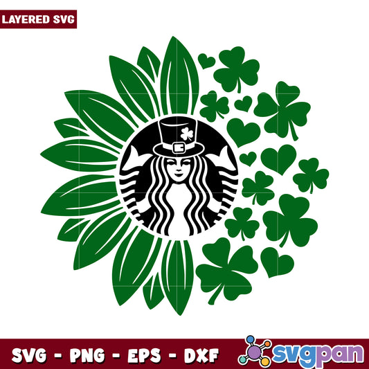 Layered SVG Design with Clover and Sunflower Motifs, Perfect for Crafts