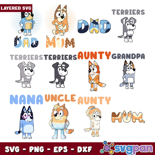 Layered SVG Dog Family Bundle