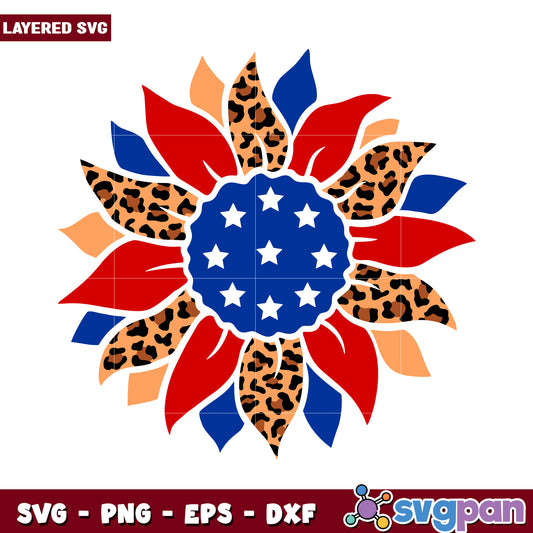Layered SVG Flower Design with Stars, Perfect for Crafting Projects