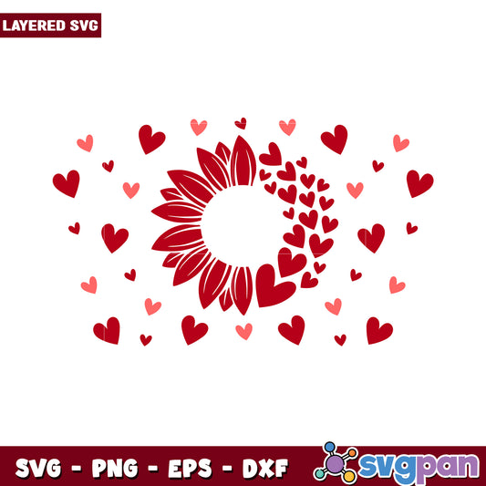 Layered SVG Flower with Hearts Design, Perfect for Crafting Projects