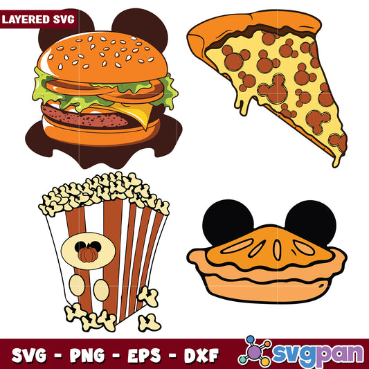 Layered SVG Food Bundle Burger Pizza Pie Popcorn