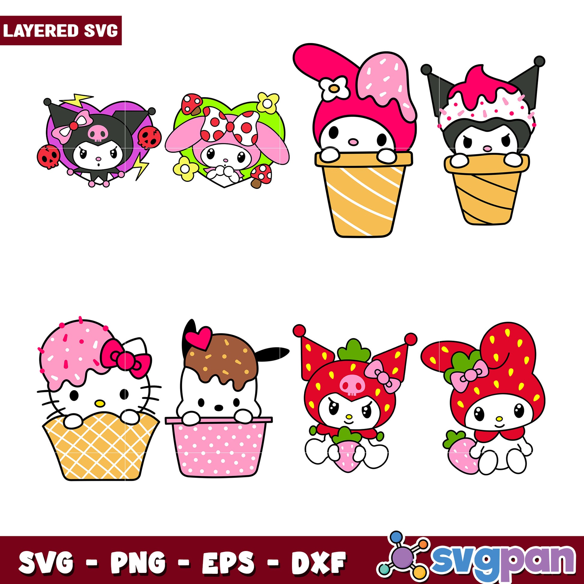 Layered SVG Kawaii Ice Cream Bundle