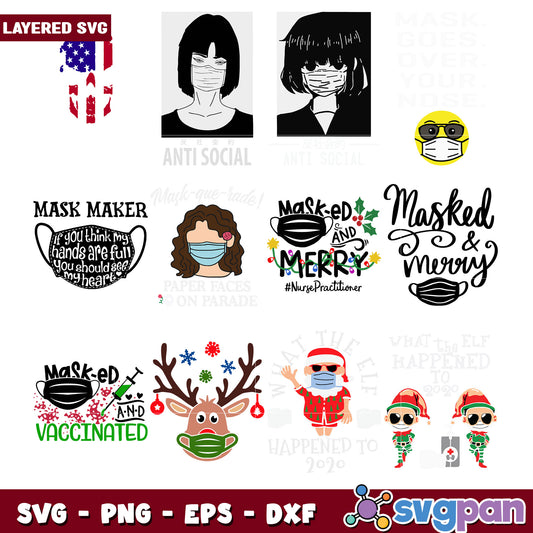 Layered SVG Mask Bundle Christmas & More