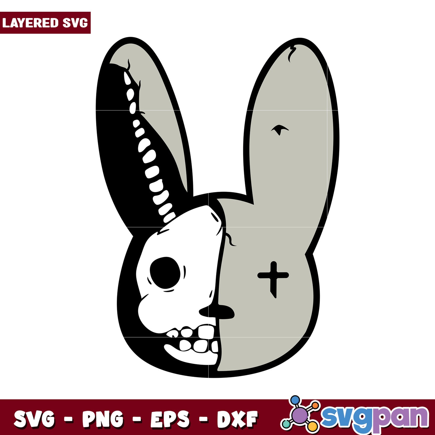 Layered SVG Rabbit Design, Cute Yet Spooky Graphic Art