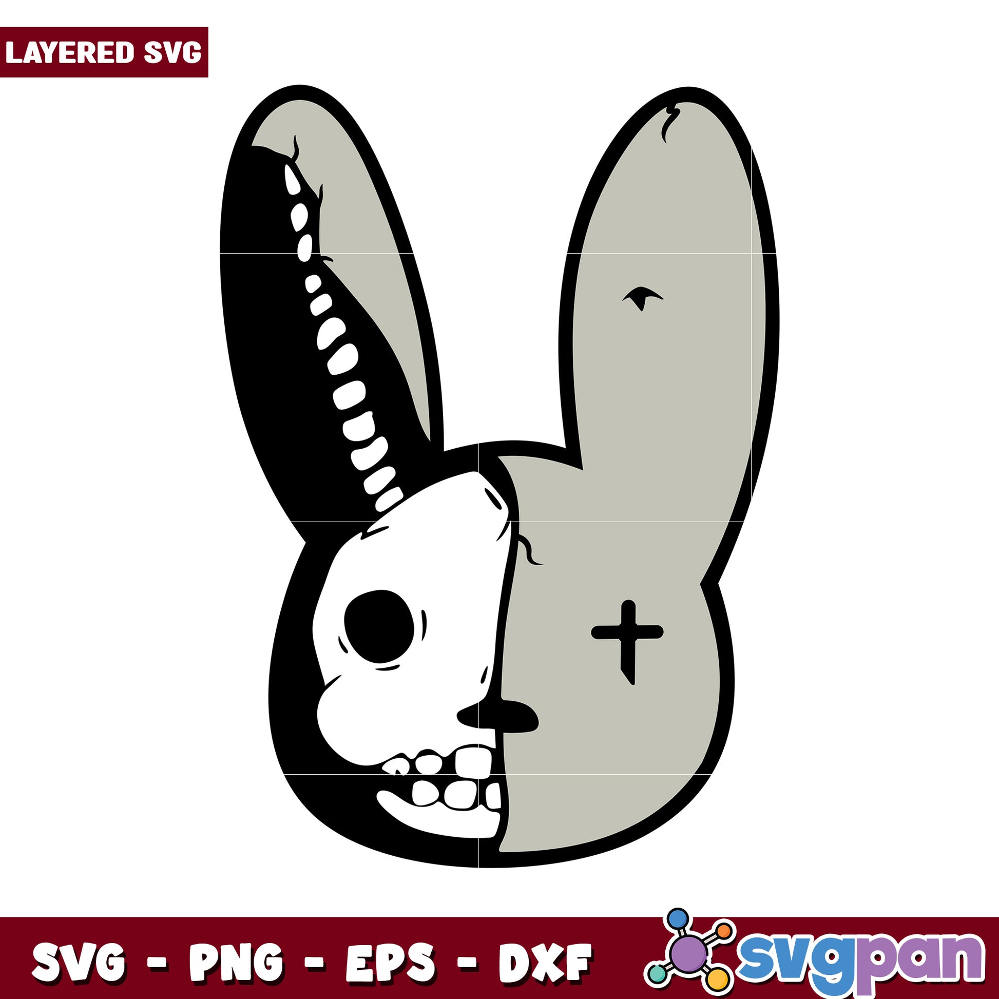 Layered SVG Rabbit Design, Cute Yet Spooky Graphic Art
