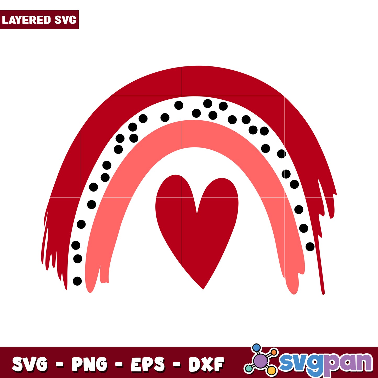 Layered SVG Rainbow with Heart Design for Crafts, Downloadable Files