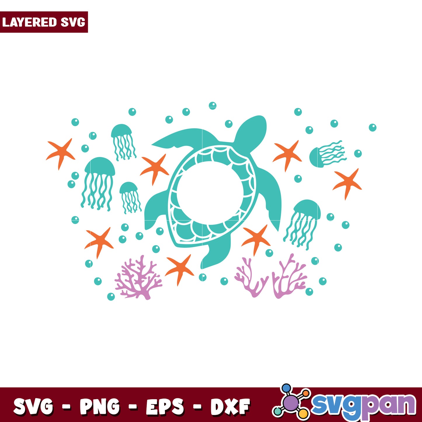 Layered SVG Sea Turtle Design, Perfect for Ocean Themed Crafts