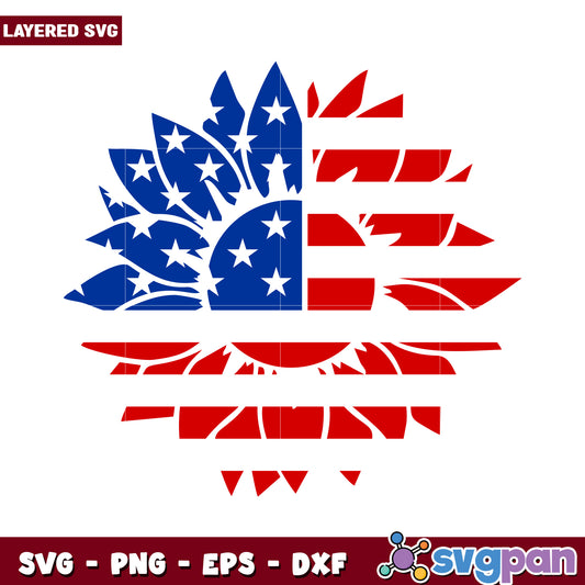 Layered SVG design of a sunburst with American flag, perfect for crafts and home decor
