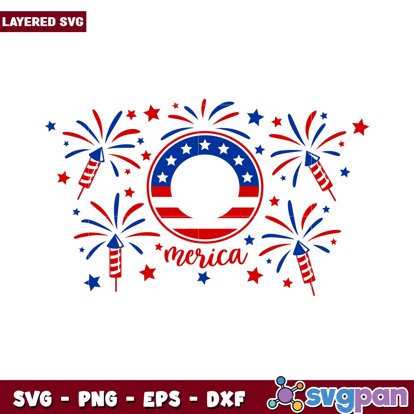 Layered SVG design with fireworks, perfect for patriotic decor