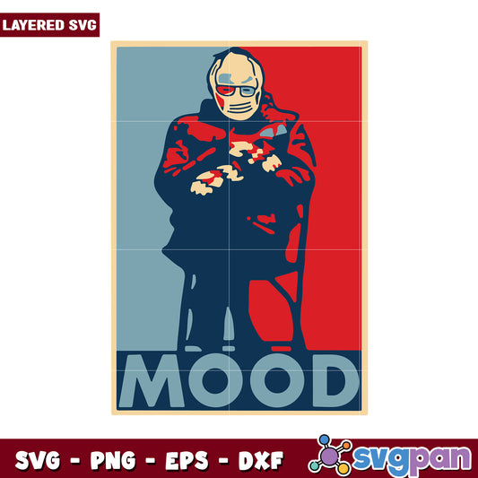 Layered SVG graphic of a man in a mask, vibrant color scheme design