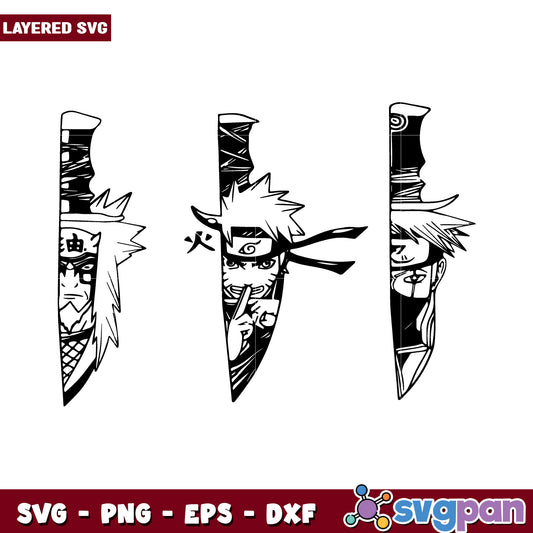 Layered SVG of Anime Characters with Kunai, Perfect for Crafts