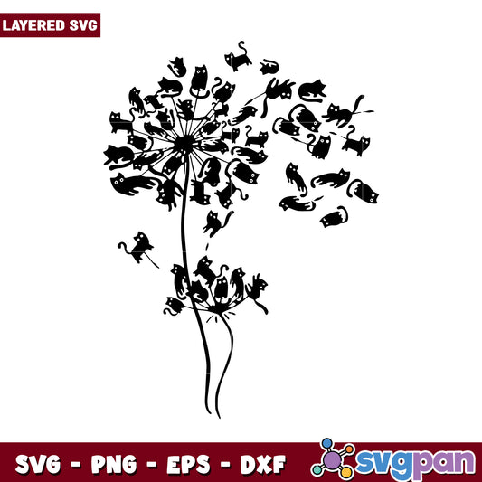 Layered SVG of Cat Dandelion Design, Perfect for Crafts and Decor