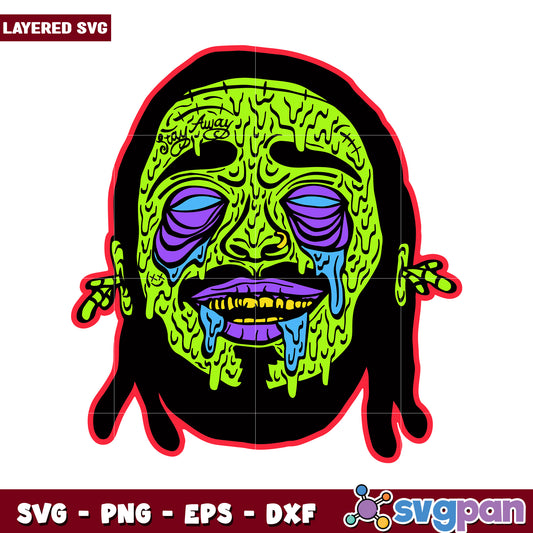Layered SVG of Colorful Zombie Face, Perfect for Creative Projects
